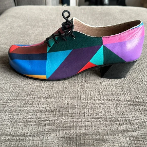 Handmade Colorful leather Lace-up Oxfords, size 39 - Picture 6 of 12